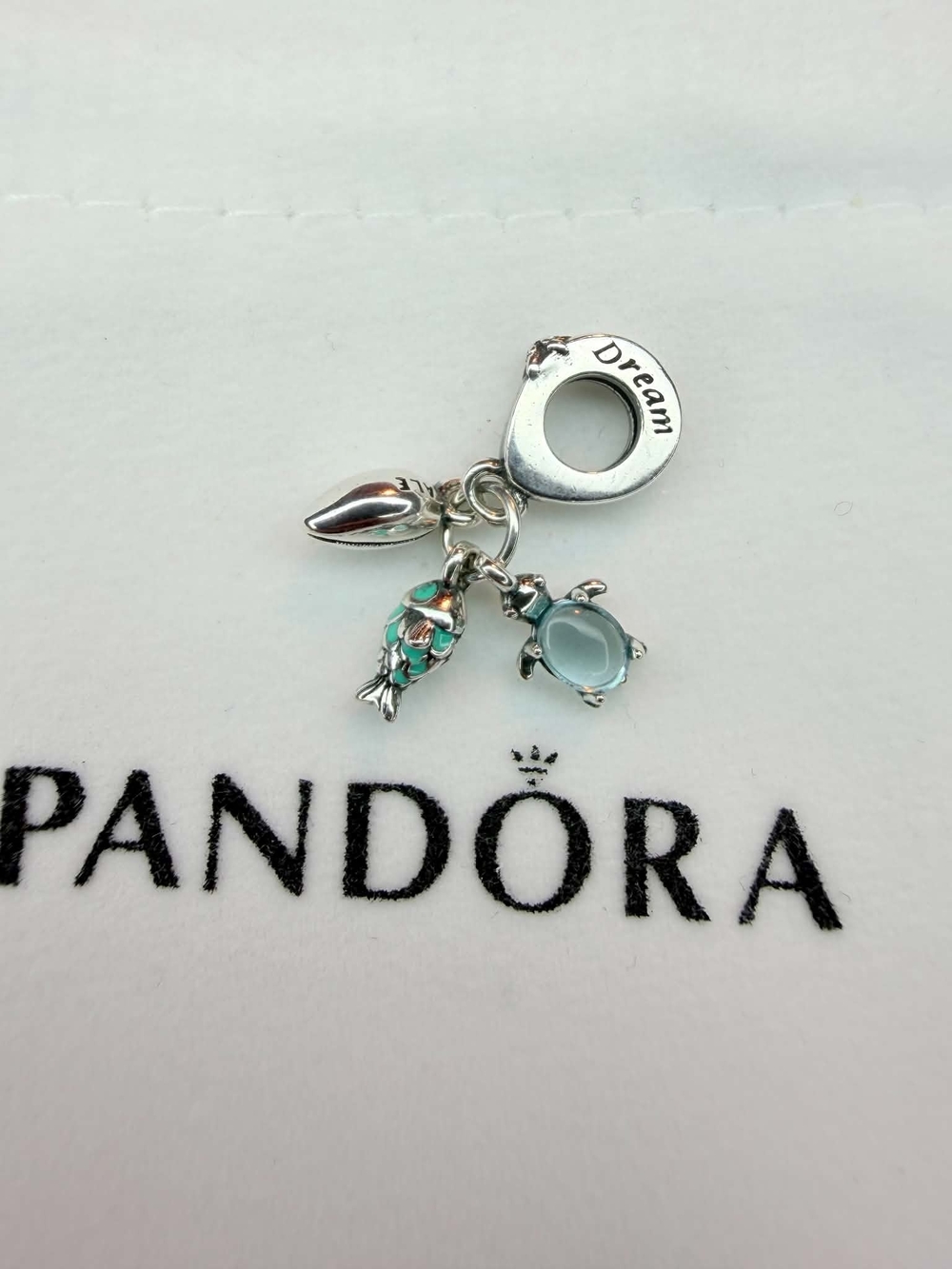 Pandora Silver Sea Life Charm with Blue Enamel Fish and Light Blue Turtle